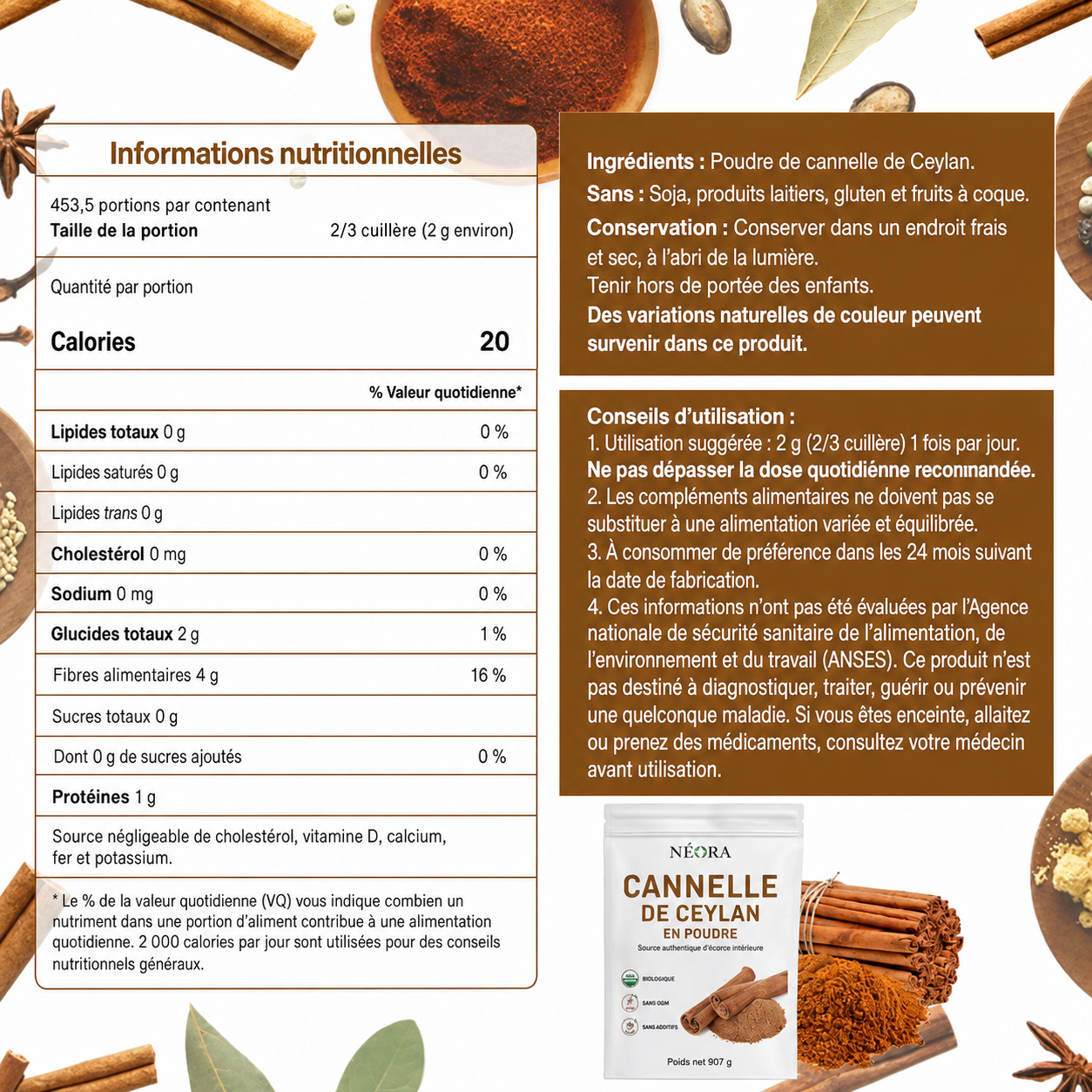 Cannelle de Ceylan Bio Premium en poudre – Néora